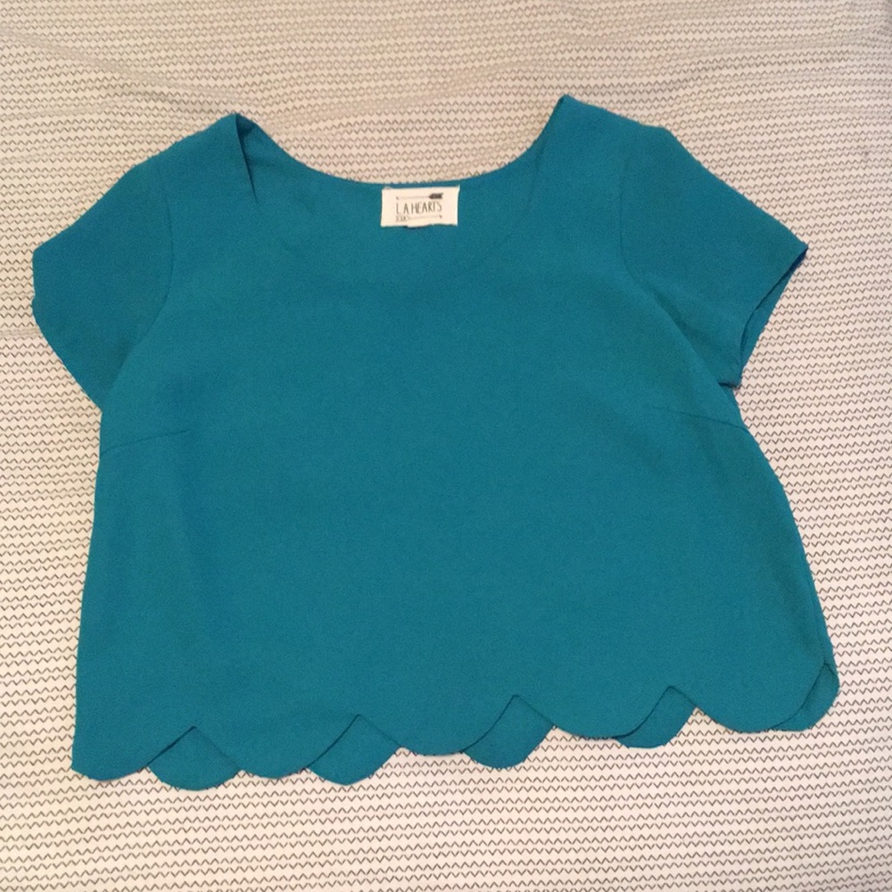 L.A. Hearts teal scalloped blouse. Size small